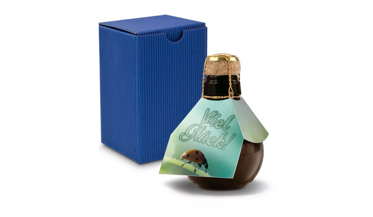Origineller Sekt Viel Glück - Karton Blau, 125 ml