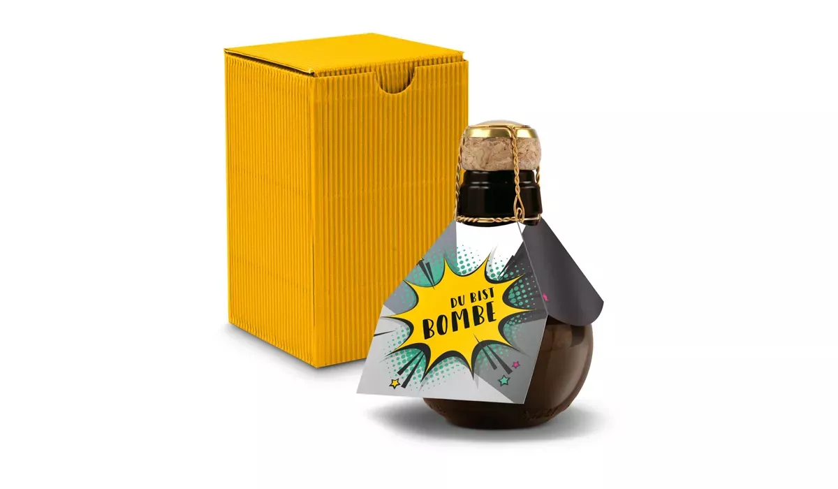 Small sparkling wine Du bist Bombe - gift box yellow, 125 ml