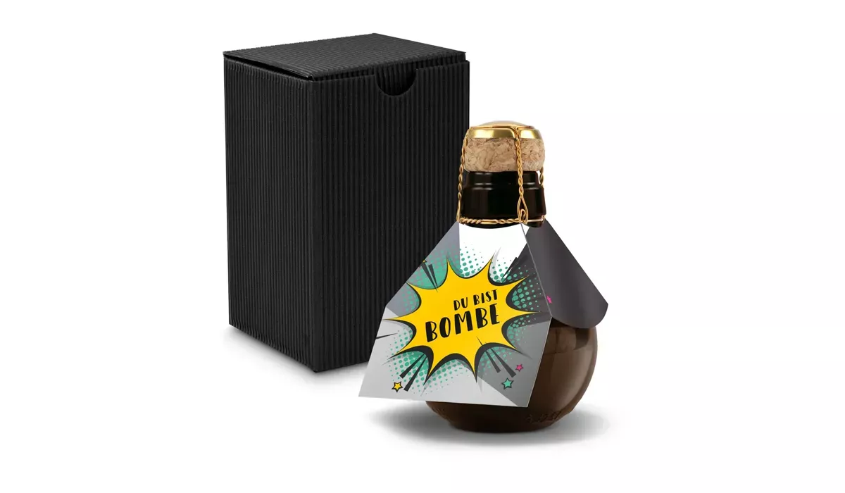 Small sparkling wine Du bist Bombe - gift box black, 125 ml