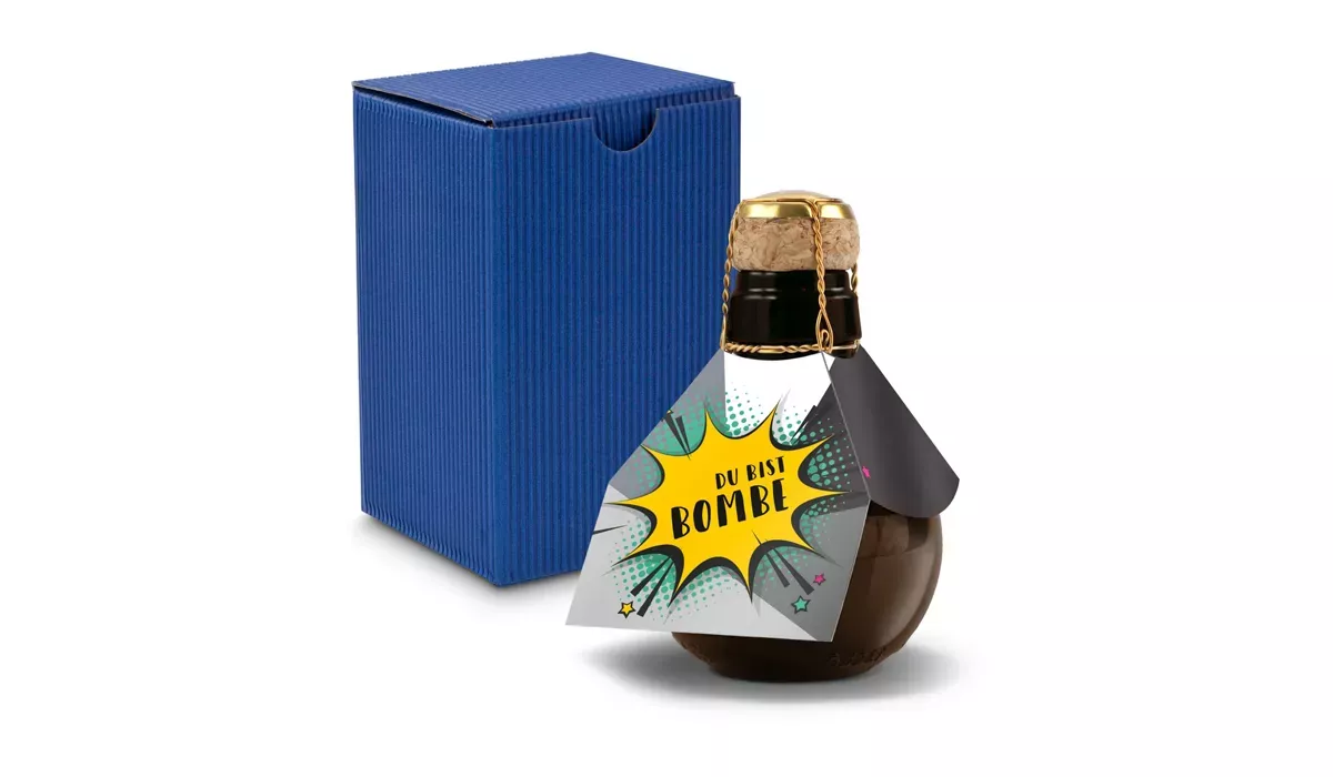 Small sparkling wine Du bist Bombe - gift box blue, 125 ml