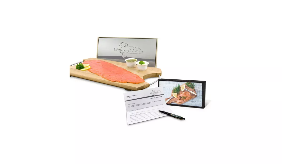 Gift product/gift article: Salmon gift coupon in wooden gift box: gourmet