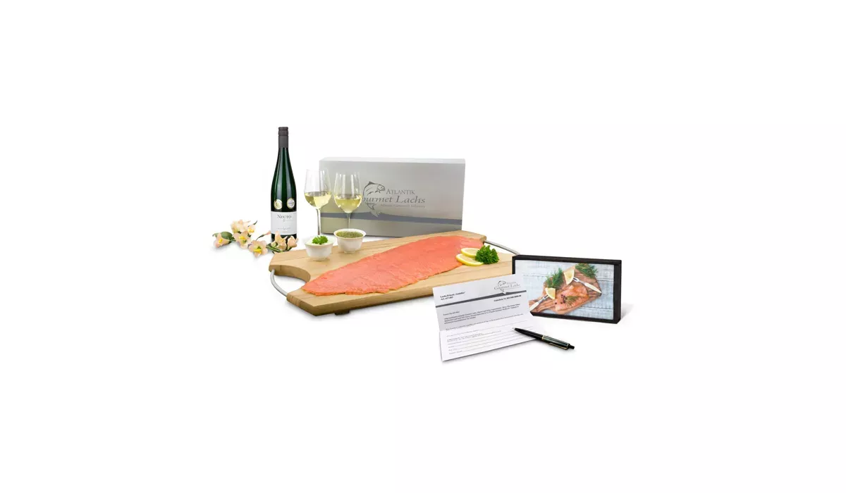 Gift product/gift article: Salmon gift coupon in wooden gift box: connoisseur