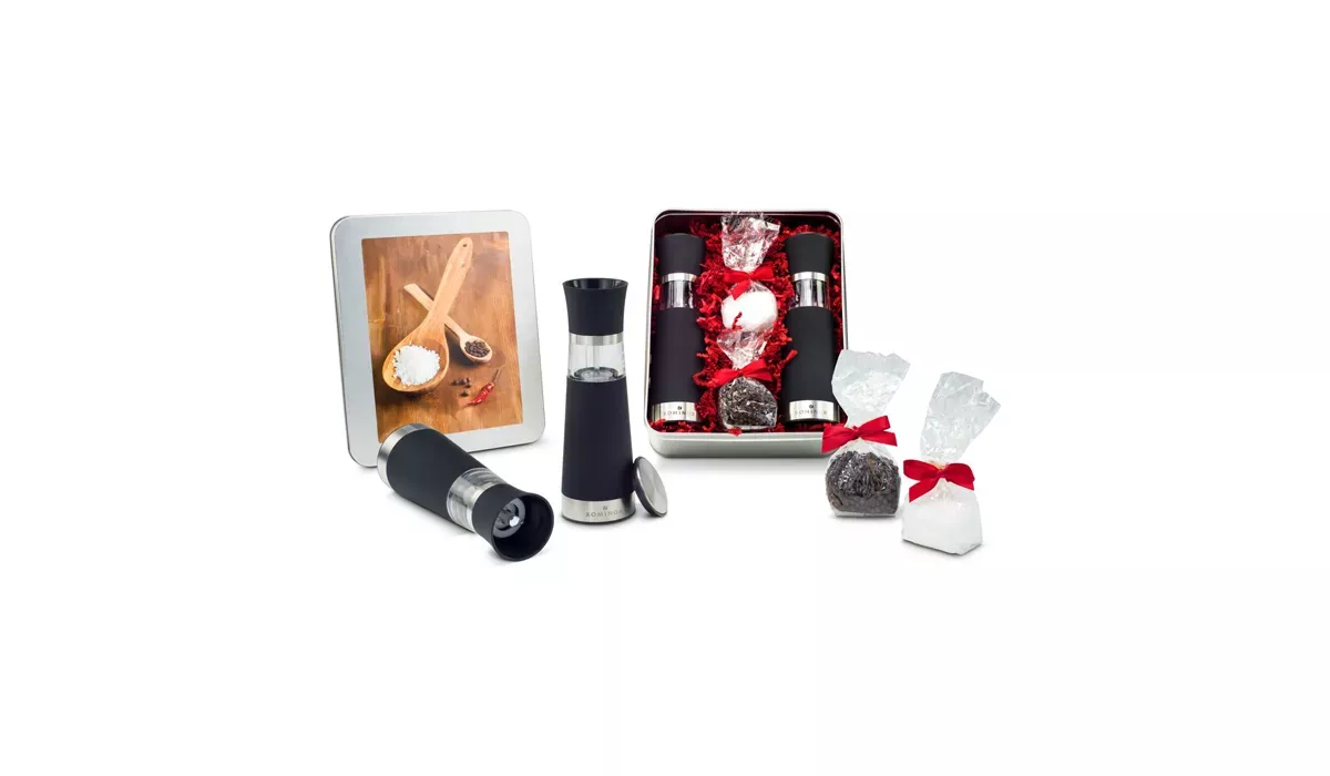 Gift box/Present set: The salt & pepper mills - in silver tin