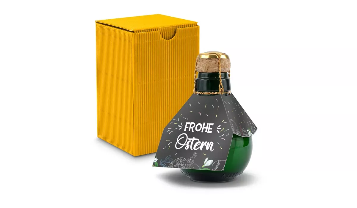 Origineller Sekt Frohe Ostern - Karton Gelb, 125 ml