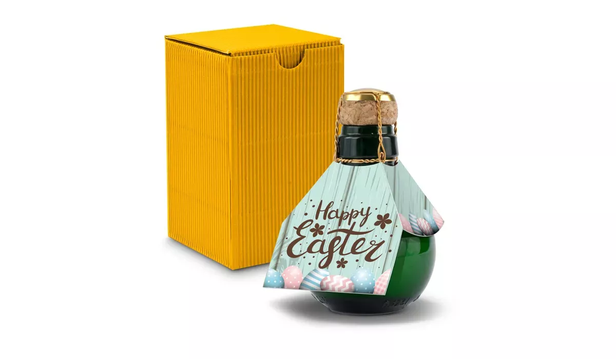 Origineller Sekt Happy Easter - Karton Gelb, 125 ml