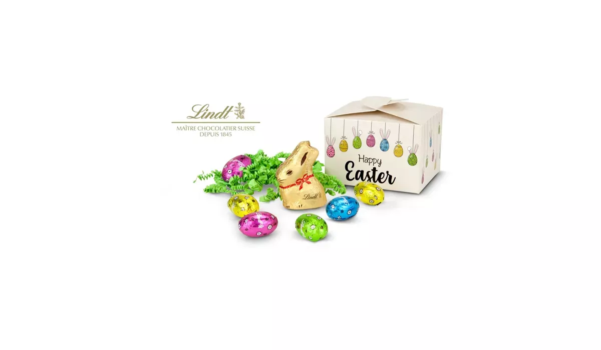 Buntes Osternest - Lindt-Osterhase mit 6 Eiern