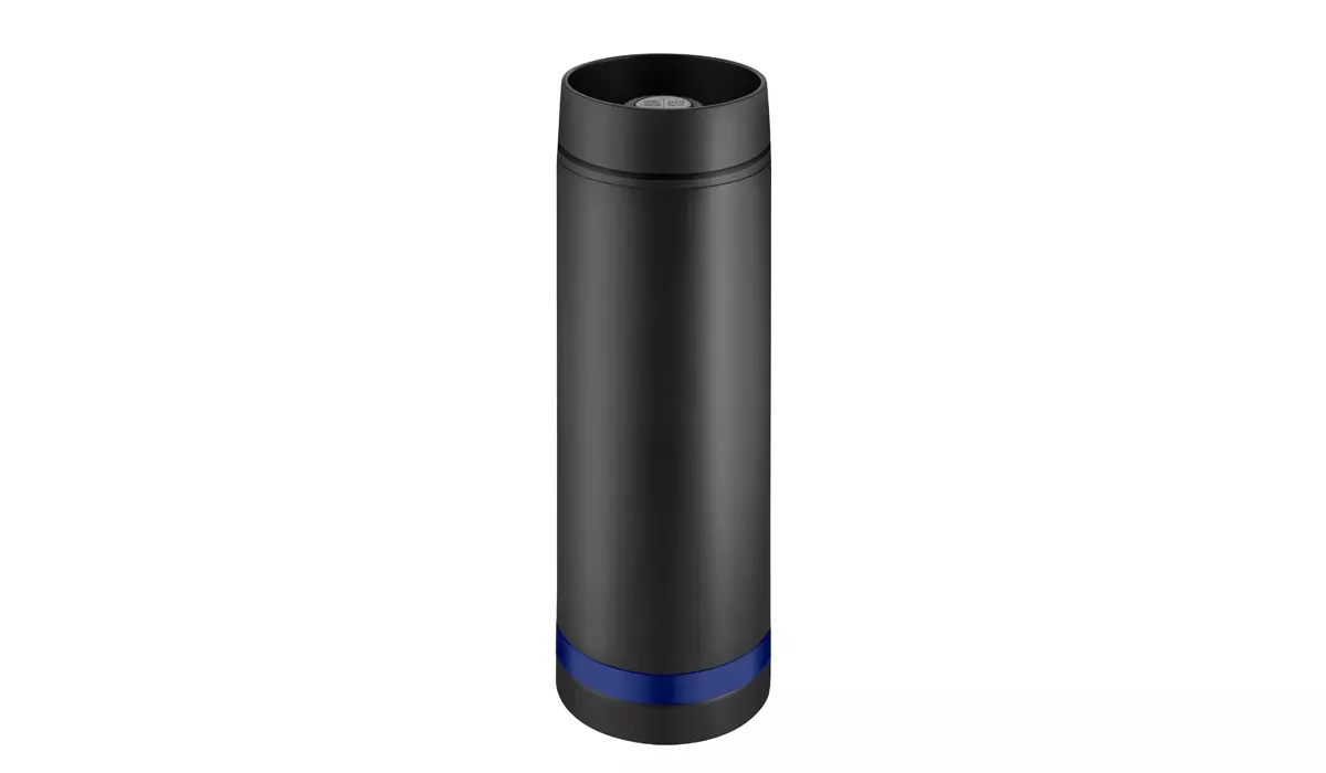 Thermobecher Crema 360° schwarz/Ring blau
