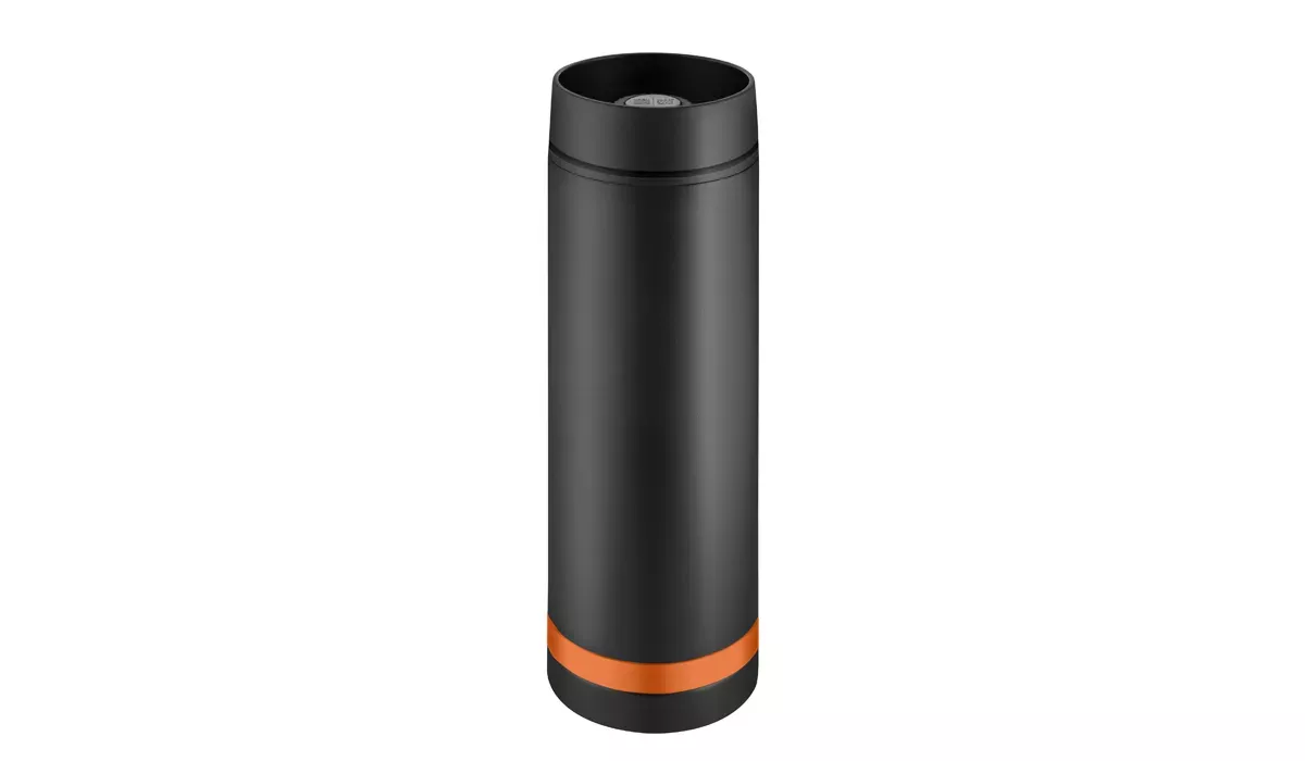 Thermobecher Crema 360° schwarz/Ring orange