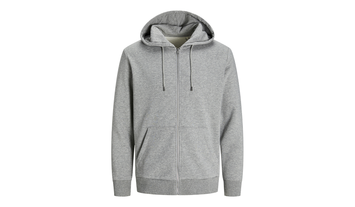 JACK & JONES - JACK & JONES - Day Zip Hooded Sweat BLK3907 - LIGHT GREY MELANGE